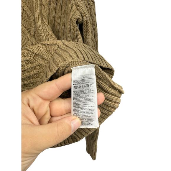 Gap 100% Cotton Fitted Brown Fisherman Cable Knit Style Sweater Womens Large - Picture 3 of 7